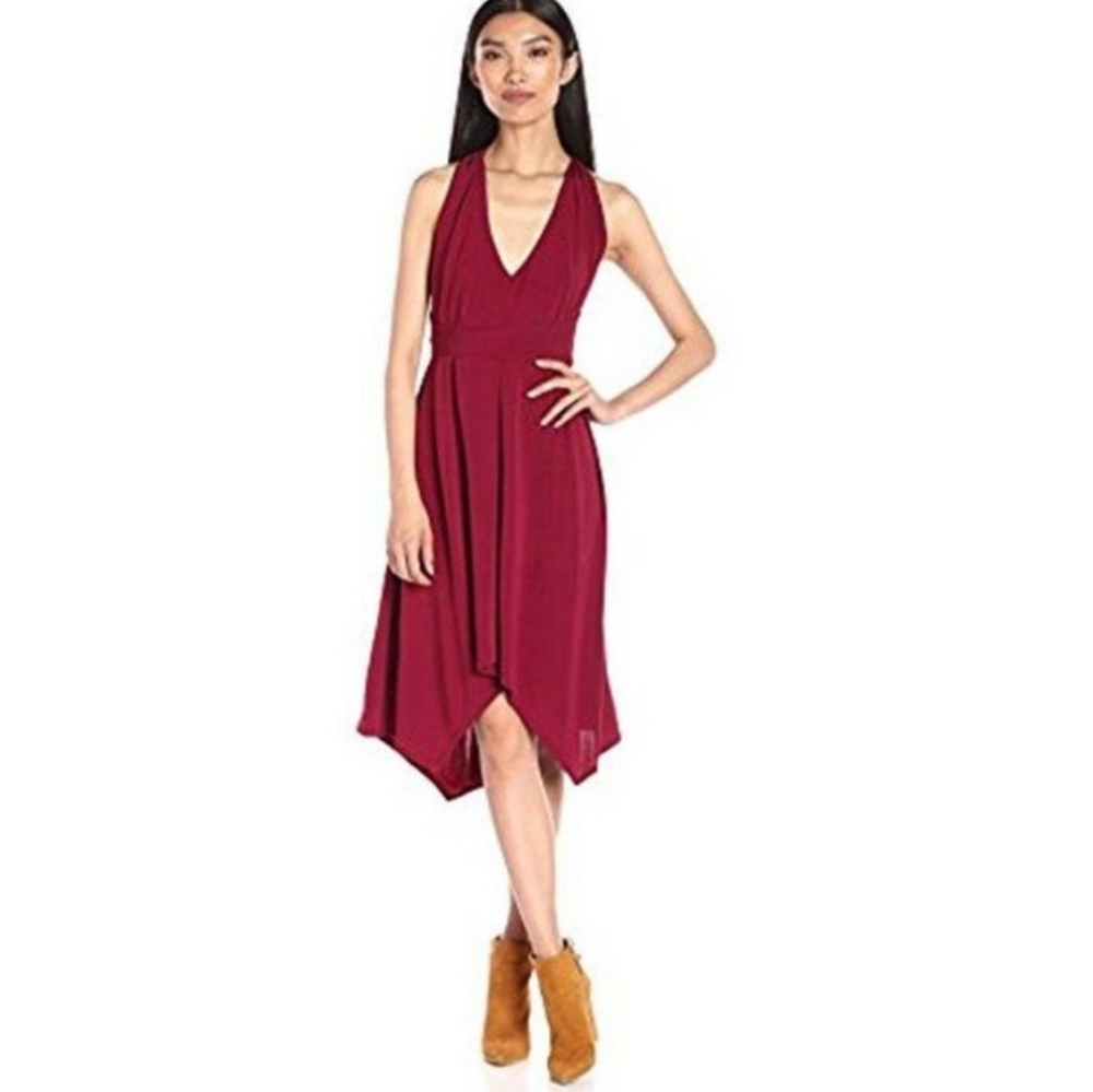 BCBG Dara Belted Jersey Dress - cranberry, size xs